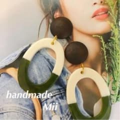 【289】ウッド×ツートン　大ぶりピアス/イヤリングのサムネイル