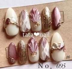095【tc2重】【メル便込】マゼンタシェル大理石貝殻ネイル - メルカリ