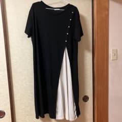 サイドプリーツ ロングワンピース ブラック 黒 3Ｌのサムネイル