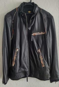 雅結 和柄ステッチ ブラック レザー シングル ライダース ジャケット 