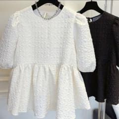 【細見え♡】ふくれジャガード パフスリーブ ペプラム プルオーバーのサムネイル