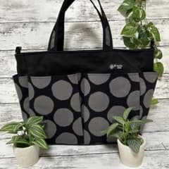 ☆ポケットいっぱい　2way トートバッグ　にじみドット柄　ハンドメイド☆のサムネイル