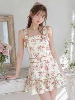 Xmissキスミス 清楚系フェミニン ローズ柄フリルワンピースのサムネイル