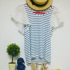 ボーダー袖フリルTシャツのサムネイル