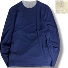美品 ブルネロクチネリ レイヤードロングスリーブカットソー ネイビー