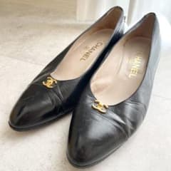 CHANEL ターンロックココマーク レザーパンプス ブラック ゴールド金具