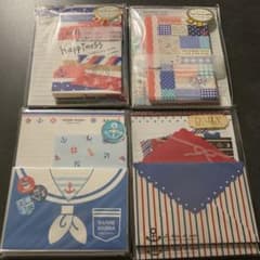 137平成当時物　まとめ売りレターセット4袋 マリンレースマステ柄イカリセーラーのサムネイル