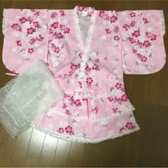 ☆みき様専用☆浴衣ドレス 130  ピンク 桜・うさぎ柄のサムネイル