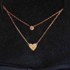 ♡AHKAH k18 YG ピュアダイヤ&ハートパヴェネックレスセット♡美品のサムネイル