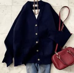 極美品　 SLOBE IIENA ワイドシルエットVネック カーディガンネイビー