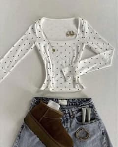 shein長袖tシャツ スクエアネック ドット柄♥のサムネイル