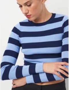 Zara冬服//青と紺のストライプ クロップドニットのサムネイル