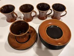 レトロ 飴色 カップ&ソーサー ティーポット クリーマー シュガーポット箱有りのサムネイル