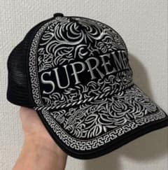25SS supreme 刺繍メッシュキャップ ブラック/ホワイト - メルカリ