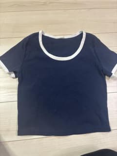 GU リブ クロップド 半袖 Tシャツ ネイビーのサムネイル
