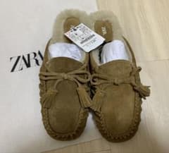 【新品】ZARA スプリットスエードミュールローファー レザー ボア