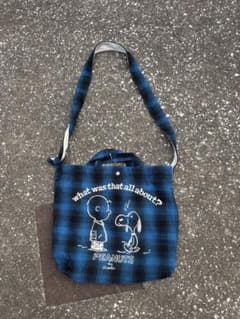 スヌーピー　PEANUTS トートバッグ ブルーチェックのサムネイル
