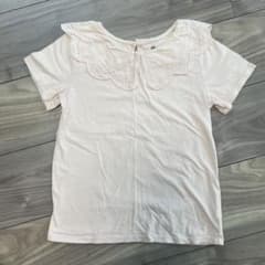 【H&M】刺繍襟付き 半袖Tシャツ ピンク 122/128のサムネイル