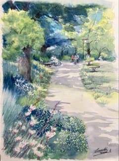 1156☆水彩画原画 風車のある風景 浮間公園 - メルカリ