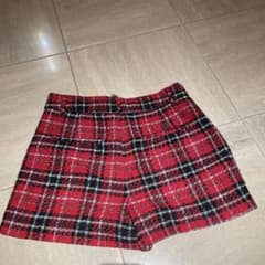 ZARA チェック柄ツイードミニスカート レッド Lサイズのサムネイル
