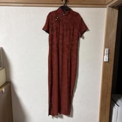 チャイナドレス レッド 半袖 ジャガードのサムネイル