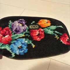 花柄タオル地ポーチ 黒のサムネイル