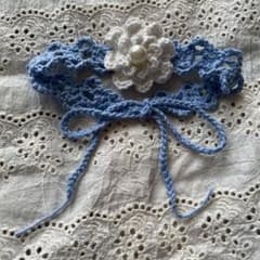 ハンドメイド 花チョーカー 水色のサムネイル