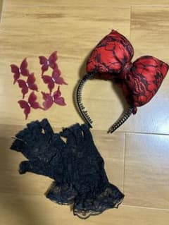 体育祭 盛り髪 リボンカチューシャ赤、手袋、髪飾りセットのサムネイル