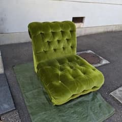 ジャンク品】オールドカリモク 1人掛けソファ モケットグリーン 現状