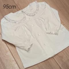 【95cm】西松屋 エルフィンドール レース丸襟 長袖カットソー 白のサムネイル