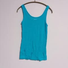 Time and Two Sleeveless Ribbed Tank Top, Size S, Blue, Cotton