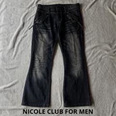 NICOLE セミフレアブラックデニム 鬼ヒゲ ダメージ加工 y2k XLサイズ 