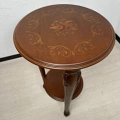 イタリア製 象嵌細工 サイドテーブル ラウンド型 アンティーク調 猫脚