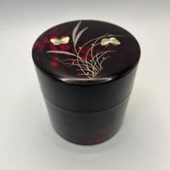 山中漆器 茶筒 別甲 武蔵野 茶道具 螺鈿細工 蝶 草花文様 漆器 蒔絵