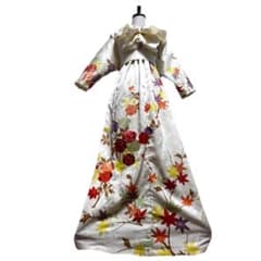振袖 着物リメイク ドレス ふりふわ襟 牡丹や楓 和柄 ハンドメイド