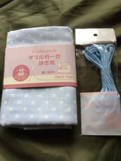 ハンドメイド用　ダブルガーゼ生地＋マスクゴム　ドット水色のサムネイル