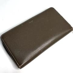 CELINE ブラウン レザー シルバー金具 長財布 ラウンドファスナー 