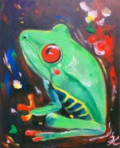 ★『つよく、たくましく』　カエル　アカメアマガエル　絵画　原画　F3キャンバスのサムネイル