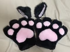 黒猫 肉球グローブ コスプレ用手袋のサムネイル
