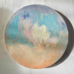 油彩 絵画 『空』丸形アートパネル 直径20cmインテリア 絵画 原画