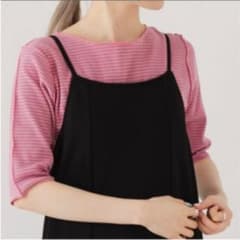 Kastane テレコボーダー5分袖Tee ピンクのサムネイル