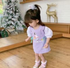 韓国子供服　プリンセスフリルリボンパフスリーブワンピースのサムネイル