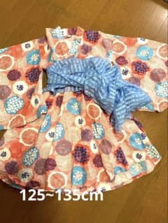 子供用 花柄 浴衣 Lサイズ オレンジ 青のサムネイル