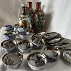 送料無料 九谷焼 九谷庄三 含む 酒器 徳利 花鳥唐人図 金彩 色絵 美品