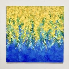 ミモザ＊板絵 絵画 原画 春 植物 風景画 アクリル画 - メルカリ