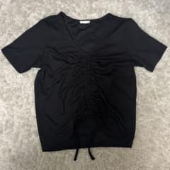 半袖 tシャツ 黒 リボン ギャザー シャーリング guのサムネイル