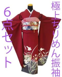 値下げ交渉OK！極上ちりめん地 振袖 6点 セット 正絹