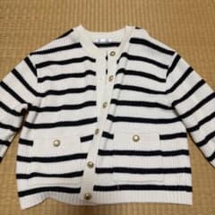 GU ボーダー カーディガン ホワイト×ブラック Mサイズのサムネイル