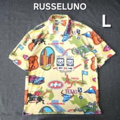 美品 ラッセルノ 人気ルチャマスク 総柄 半袖ゴルフポロシャツ L 速乾