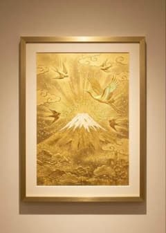 【黄金富士と瑞鳥】金運爆上げ 宝くじ高額当選 招福万来 鶴 縁起物 開運アートのサムネイル